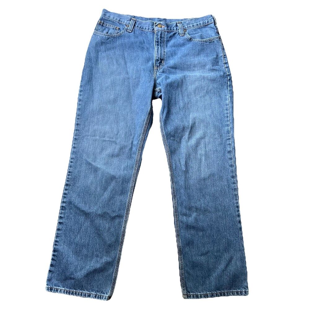 Carhartt 101483 5 Pocket Relaxed Fit Denim Blue Jeans Pants Men's 36x32